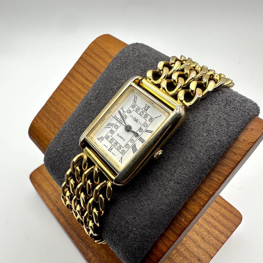LA Express Women's Faded Gold Tone Rhinestone Roman Numeral Quartz Watch